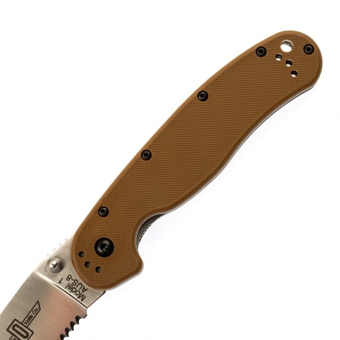 Нож складной полусеррейторный Ontario RAT-1, сталь Aus-8. Клинок - Satin, Рукоять - Brown GRN