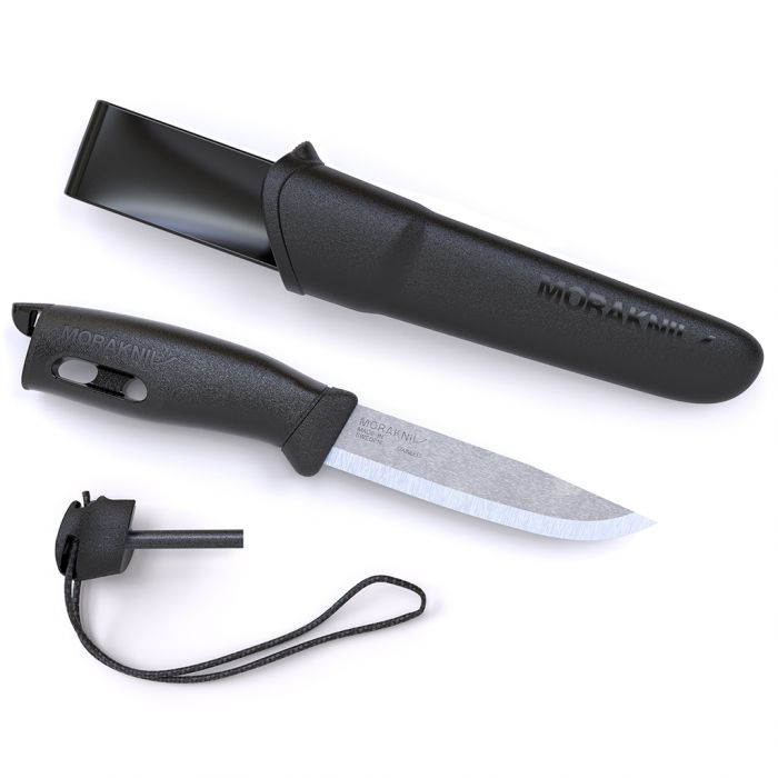 Нож с фиксированным лезвием Morakniv Companion Spark Black, сталь Sandvik 12C27, рукоять резина/пластик
