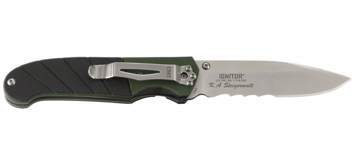 Полуавтоматический складной нож Ignitor Veff Serrations™, CRKT 6855, сталь 8Cr14MoV Satin Combo Edge, рукоять стеклотекстолит G10